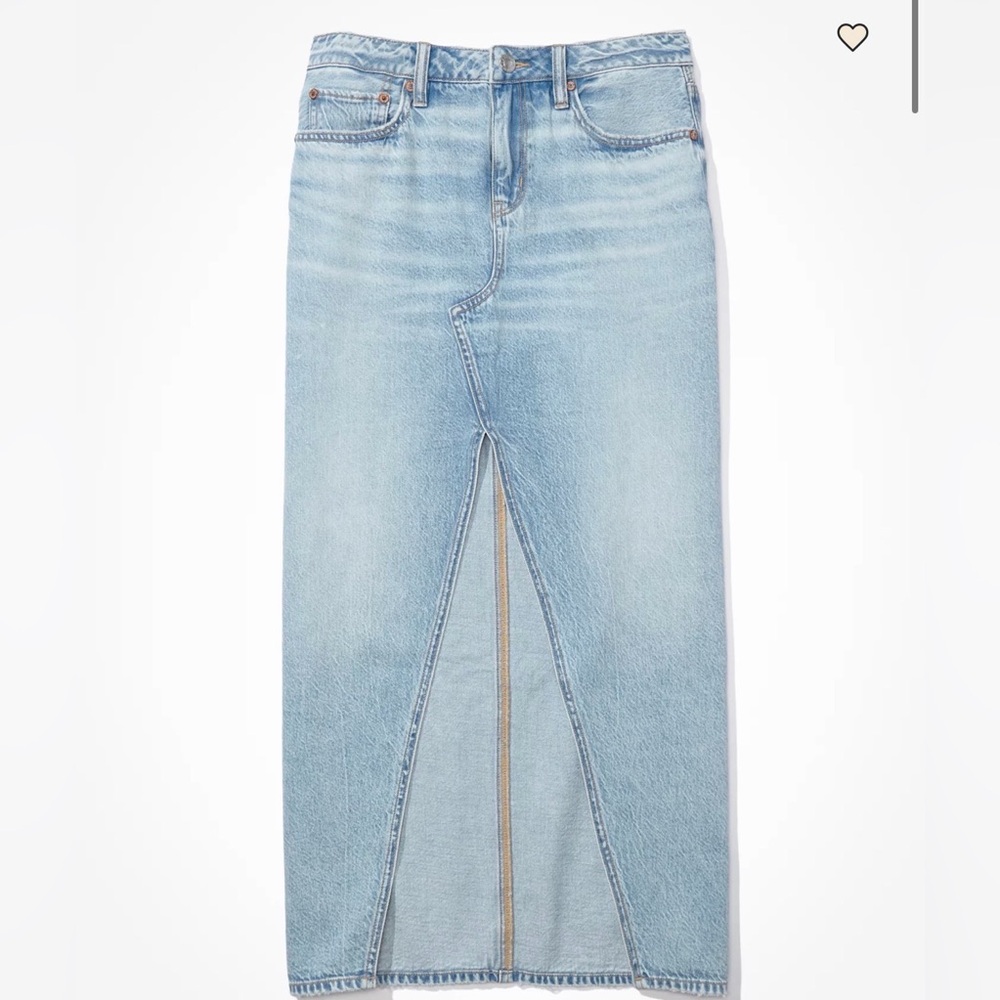 American Eagle Low Rise Denim Maxi Skirt Light Wash Y2K Slit AE Dreamy Drape | 0 - Picture 3 of 9